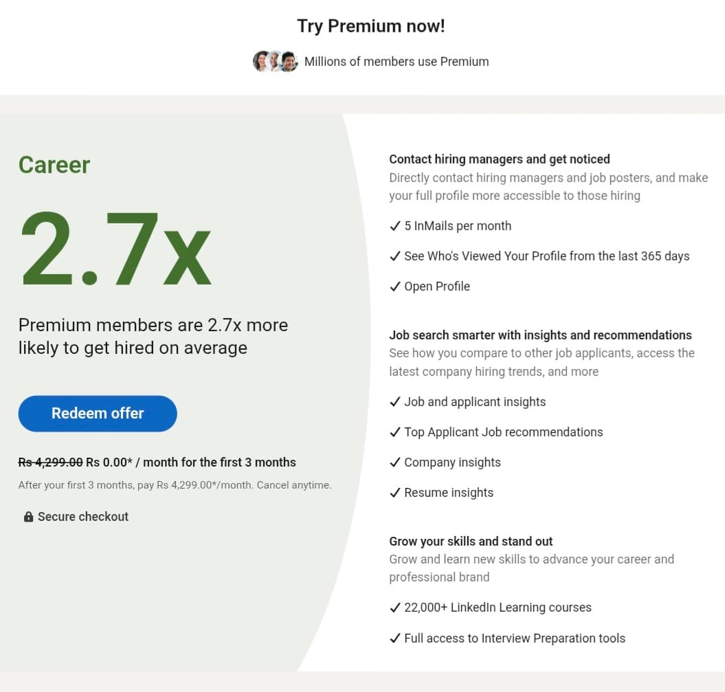 LinkedIn Premium Career – 3 Months Voucher | Job & Career Growth Tool